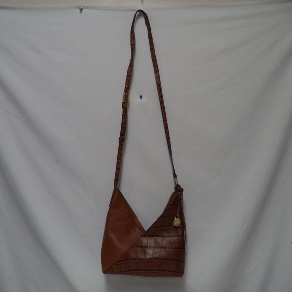 GILI Leather Criss Cross brown shoulder crossbody bag purse croc adjustable - Picture 3 of 13